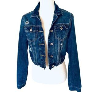 Hollister Crop Denim Jean Jacket – Ripped Stretch – Size S